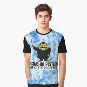 Blue tie-dye MUSTACHIO PISTACHIO Graphic T-Shirt